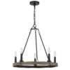 Stomy 23 Inch Chandelier, Brown Wood Wheel Design, Black Metal Chain