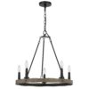 Stomy 23 Inch Chandelier, Brown Wood Wheel Design, Black Metal Chain