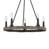 Stomy 23 Inch Chandelier, Brown Wood Wheel Design, Black Metal Chain