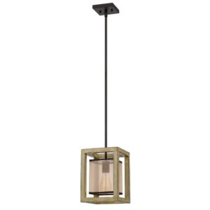Acia 8 Inch Pendant Light, Rustic Brown Organza Shade, Wood, Metal