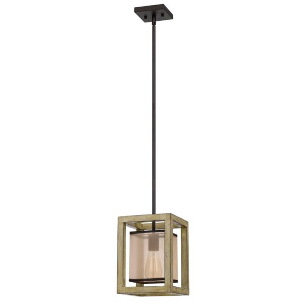 Acia 8 Inch Pendant Light, Rustic Brown Organza Shade, Wood, Metal