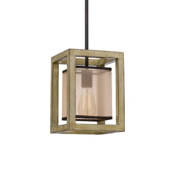 Acia 8 Inch Pendant Light, Rustic Brown Organza Shade, Wood, Metal