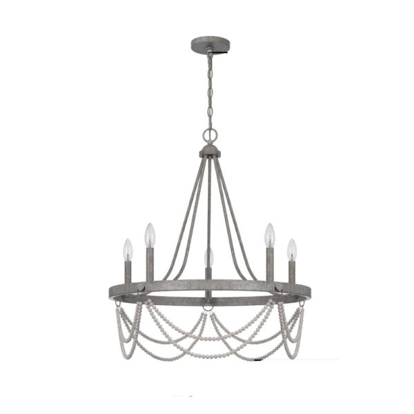 Lony 26 Inch Chandelier with White Beaded Candelabra Design, Metal