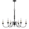 Rino 36 Inch Chandelier, Brass Candelabra Sleeve Accents, Black Metal