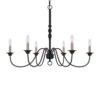 Rino 36 Inch Chandelier, Brass Candelabra Sleeve Accents, Black Metal