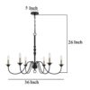 Rino 36 Inch Chandelier, Brass Candelabra Sleeve Accents, Black Metal
