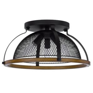 Monty 16 Inch Semi Flush Ceiling Mount Light Fixture, Black Mesh Shade