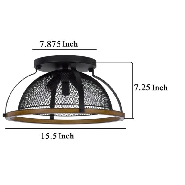 Monty 16 Inch Semi Flush Ceiling Mount Light Fixture, Black Mesh Shade