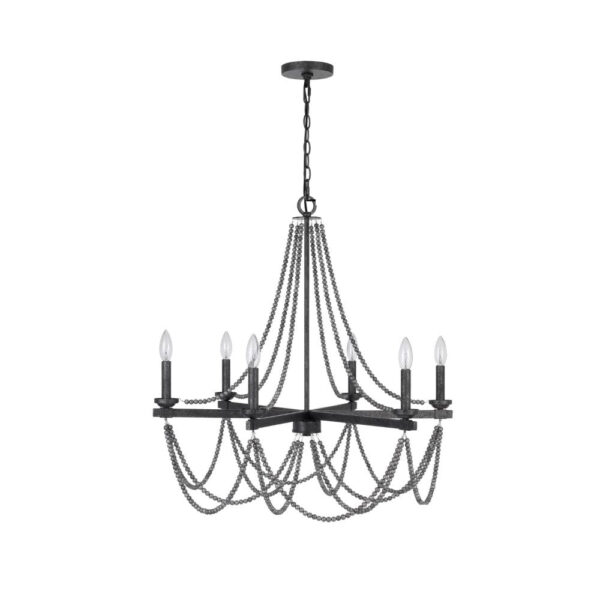 Tura 30 Inch Chandelier, Classic Chrome Beaded Candelabra Design