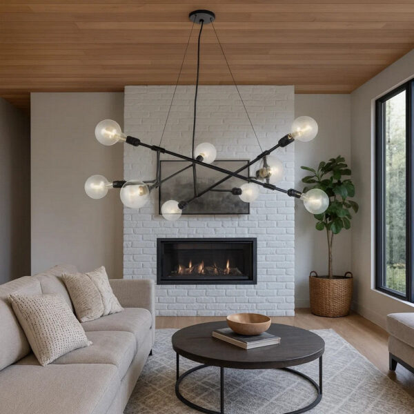 Sena 36 Inch Chandelier, Sputnik Style w Canopy, Charcoal Gray Metal