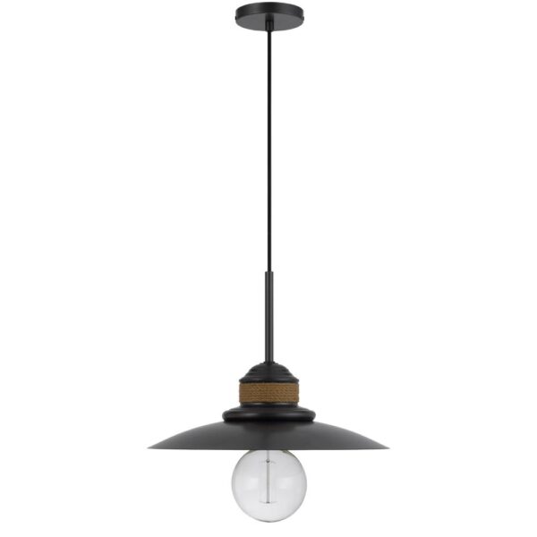 Oly 16 Inch Pendant Light w Burlap Rope Design, Dark Gray