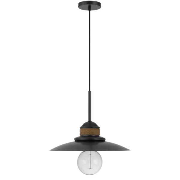 Oly 16 Inch Pendant Light w Burlap Rope Design, Dark Gray