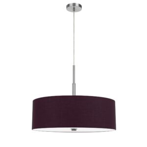 Sia Pendant Light Fixture w Plum Hardback Drum Shade, 24 Inch Chrome