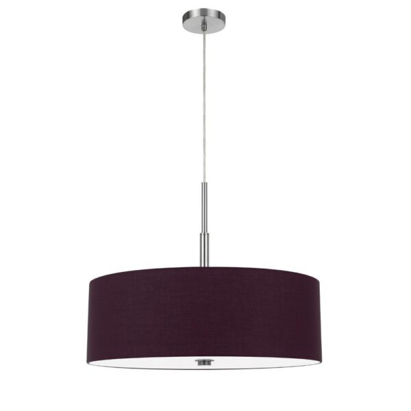 Sia Pendant Light Fixture w Plum Hardback Drum Shade, 24 Inch Chrome