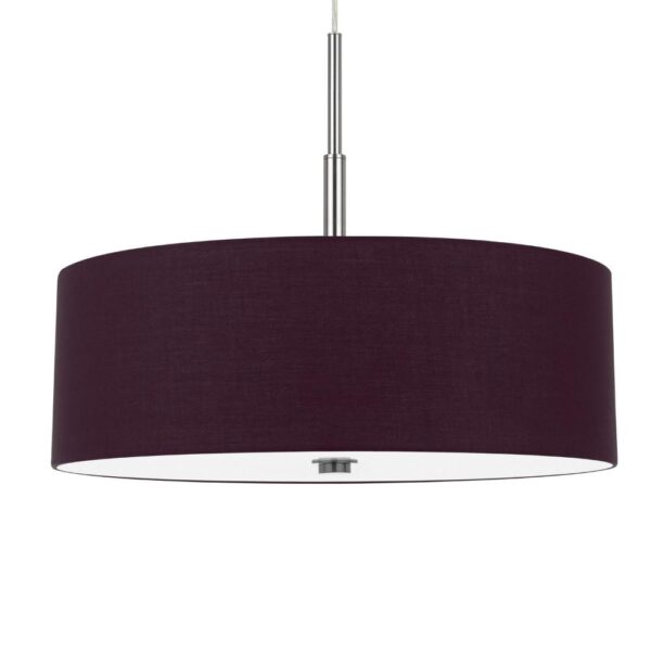 Sia Pendant Light Fixture w Plum Hardback Drum Shade, 24 Inch Chrome