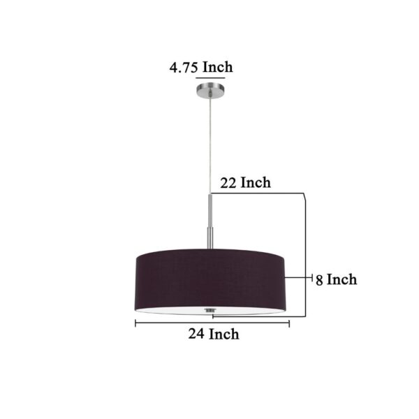 Sia Pendant Light Fixture w Plum Hardback Drum Shade, 24 Inch Chrome