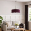 Sia Pendant Light Fixture w Plum Hardback Drum Shade, 24 Inch Chrome