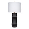 Lemy 28 Inch Table Lamp, White Linen Drum Shade, Dotted Black Base