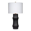 Lemy 28 Inch Table Lamp, White Linen Drum Shade, Dotted Black Base