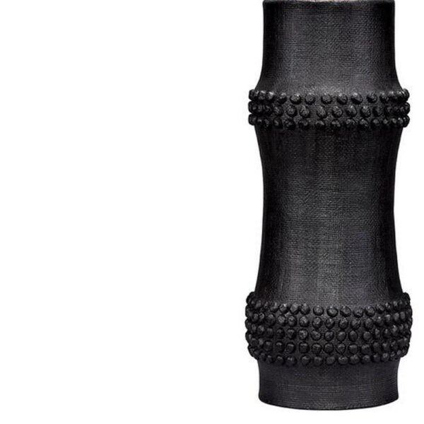 Lemy 28 Inch Table Lamp, White Linen Drum Shade, Dotted Black Base