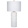 Mena 28 Inch Table Lamp, Round Drum Shade, Grid Pattern White Base