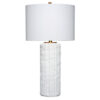 Mena 28 Inch Table Lamp, Round Drum Shade, Grid Pattern White Base