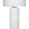 Mena 28 Inch Table Lamp, Round Drum Shade, Grid Pattern White Base