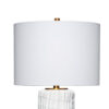 Mena 28 Inch Table Lamp, Round Drum Shade, Grid Pattern White Base