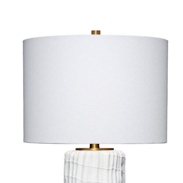 Mena 28 Inch Table Lamp, Round Drum Shade, Grid Pattern White Base
