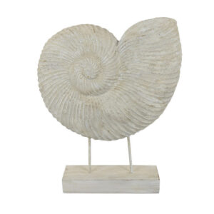 Seashell Tabletop Accent Decor, Faux Fossil, Rich White Resin 21 Inch