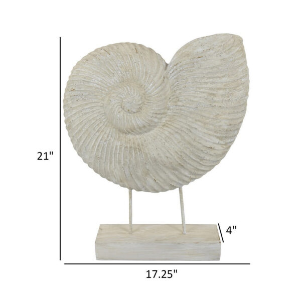 Seashell Tabletop Accent Decor, Faux Fossil, Rich White Resin 21 Inch