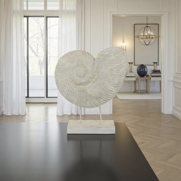 Seashell Tabletop Accent Decor, Faux Fossil, Rich White Resin 21 Inch