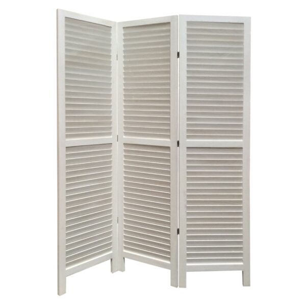 3 Panel Foldable Wooden Shutter Screen with Straight Legs, White