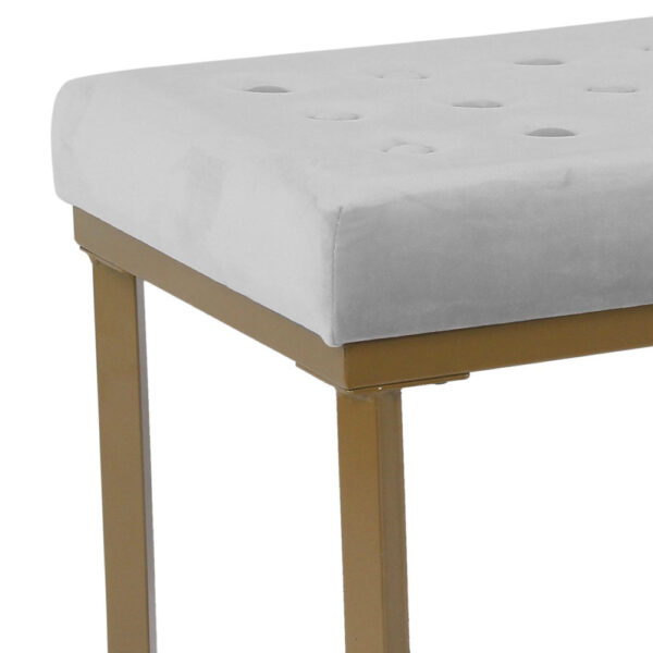 Metal Framed Ottoman with Button Tufted Velvet Upholstered Seat, Light Gray and Gold