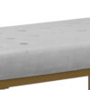 Metal Framed Ottoman with Button Tufted Velvet Upholstered Seat, Light Gray and Gold