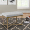 Metal Framed Ottoman with Button Tufted Velvet Upholstered Seat, Light Gray and Gold