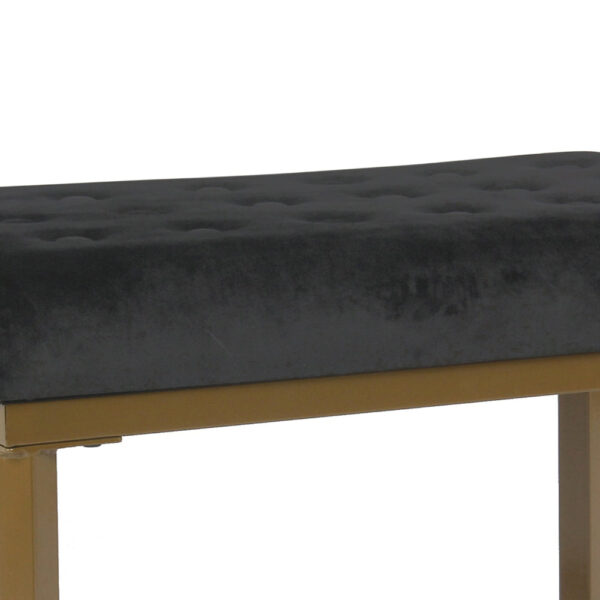 Metal Framed Ottoman with Button Tufted Velvet Upholstered Seat, Black and Gold
