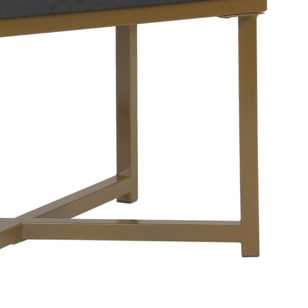 Metal Framed Ottoman with Button Tufted Velvet Upholstered Seat, Black and Gold