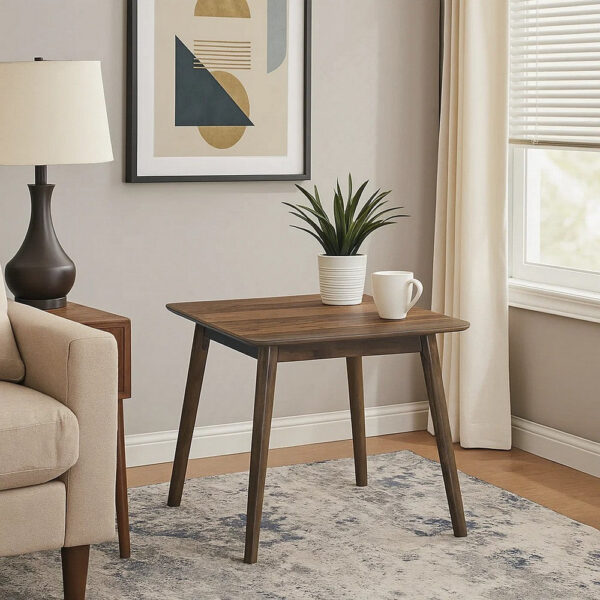 Fexy Side End Table, 24 Inch Square Top with Angled Legs, Walnut Brown