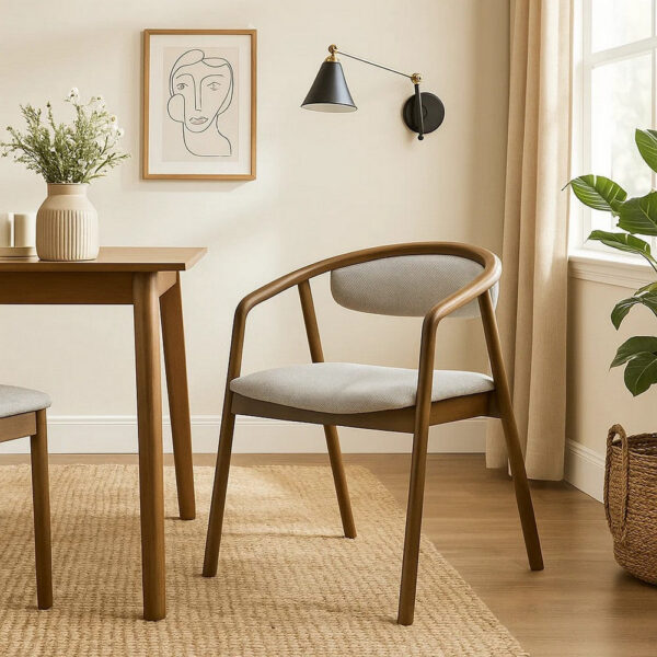 Lina Dining Side Chair, Gray Chenille Seat and Back, Walnut Brown Wood