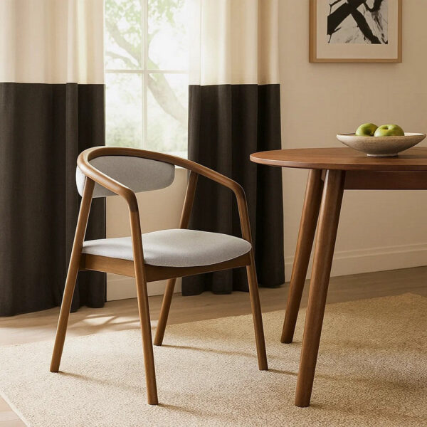 Lina Dining Side Chair, Gray Chenille Seat and Back, Walnut Brown Wood