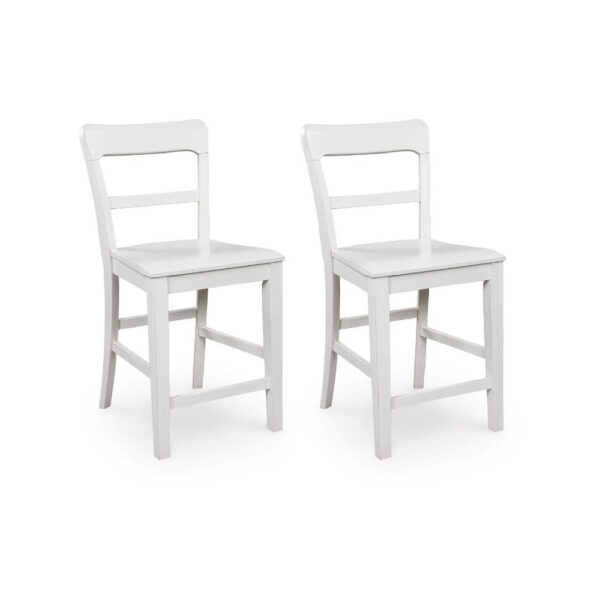 Gela Counter Stool Chair Set of 2, Stylized Ladder Back, Plank Seat, White