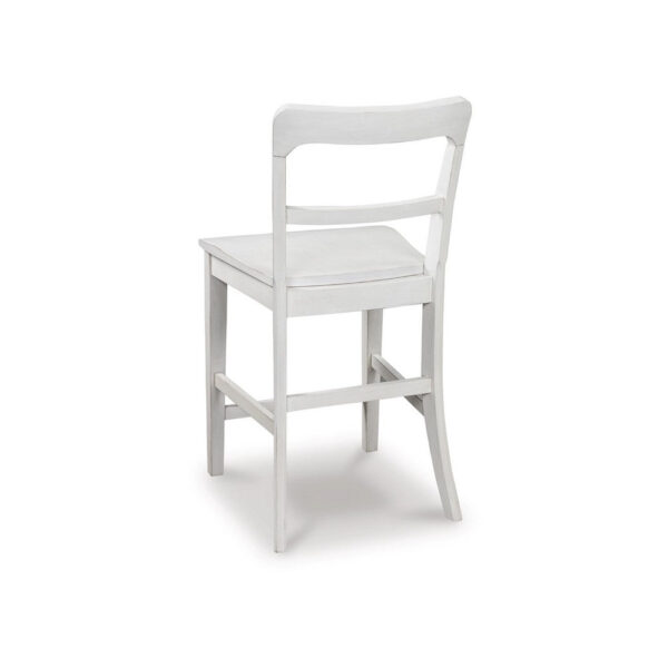 Gela Counter Stool Chair Set of 2, Stylized Ladder Back, Plank Seat, White
