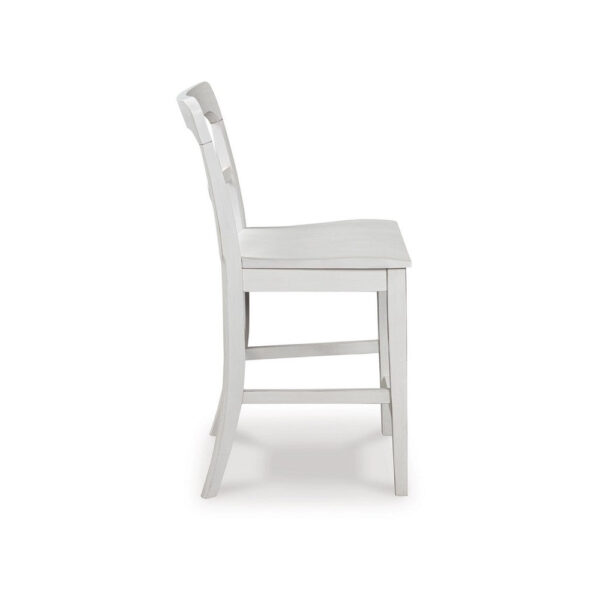 Gela Counter Stool Chair Set of 2, Stylized Ladder Back, Plank Seat, White