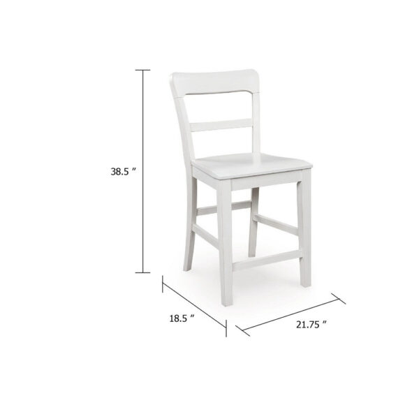 Gela Counter Stool Chair Set of 2, Stylized Ladder Back, Plank Seat, White