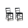 Gela Counter Stool Chair Set of 2, Stylized Ladder Back, Plank Seat, Black