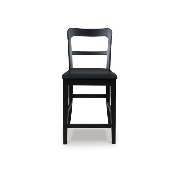 Gela Counter Stool Chair Set of 2, Stylized Ladder Back, Plank Seat, Black