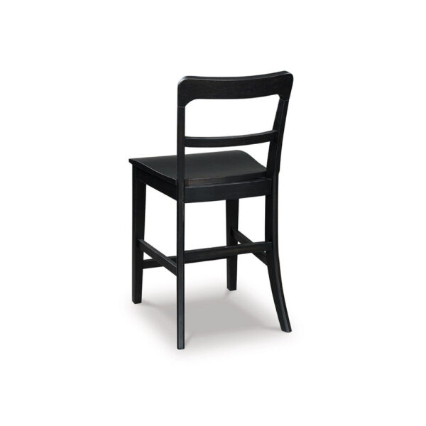 Gela Counter Stool Chair Set of 2, Stylized Ladder Back, Plank Seat, Black
