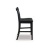 Gela Counter Stool Chair Set of 2, Stylized Ladder Back, Plank Seat, Black
