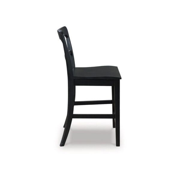 Gela Counter Stool Chair Set of 2, Stylized Ladder Back, Plank Seat, Black